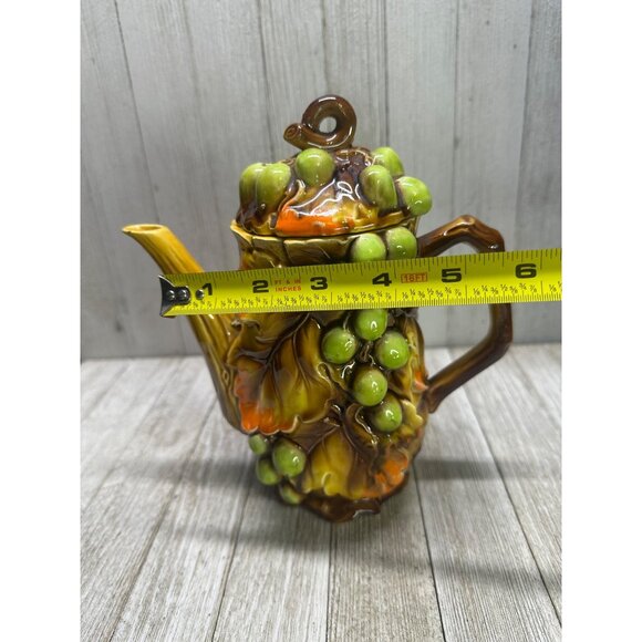 Vtg Nasco Swirling Leaves Grapes Tea Pot & Creamer Sugar Set MCM Japan 8", 4.5" - Picture 8 of 10